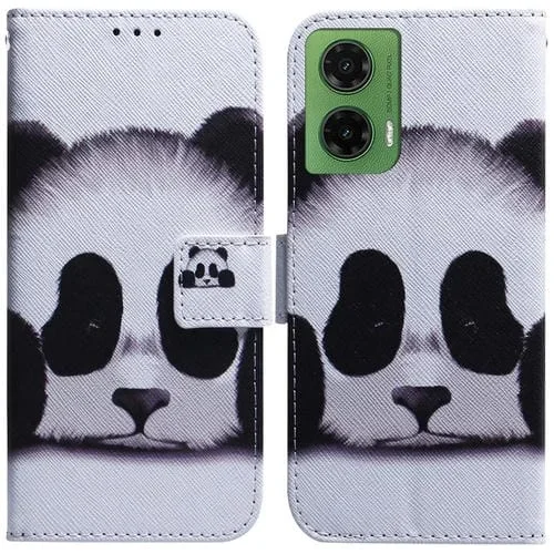 Funda de Cuero con Tapa y Dibujo a Color para Motorola Moto G35 (Panda)