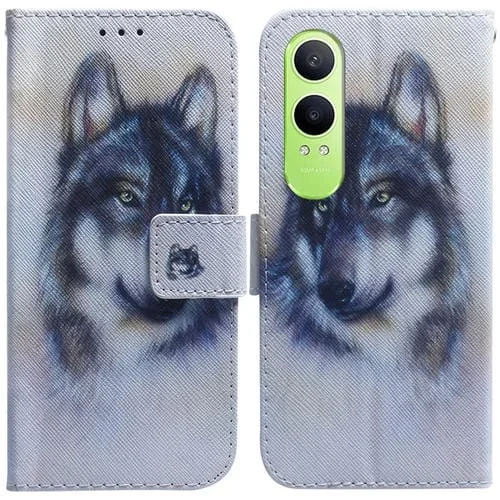 Funda de Cuero con Tapa y Dibujo a Color para OnePlus Nord Ce4 Lite (Lobo Blanco)
