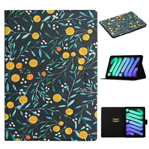 Funda de Cuero con Tapa y Diseño de Flores para iPad 2025/2022 (Fruta Amarilla)