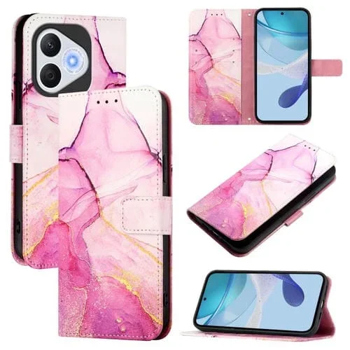 Funda de Cuero con Tapa y Diseño de Mármol para Honor 400 Lite Pt003 (Rosa, Morado y Dorado)