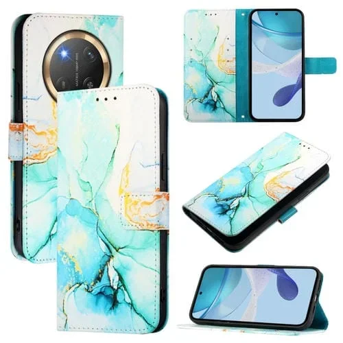 Funda de Cuero con Tapa y Diseño de Mármol para Honor X9C 5G Pt003 (Verde)