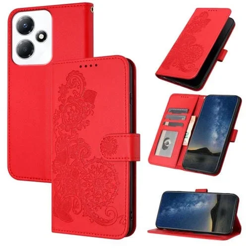 Funda de Cuero con Tapa y Diseño Flor de Datura NFC para Infinix Hot 30 Play (Rojo)
