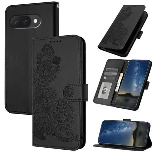 Funda de Cuero con Tapa y Diseño Flor de Datura para Google Pixel 9A (Negra)