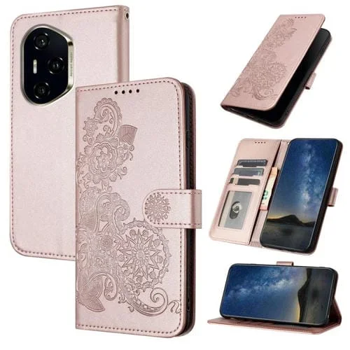 Funda de Cuero con Tapa y Diseño Flor de Datura para Honor 300 Pro/Honor 300 Ultra (Oro Rosa)