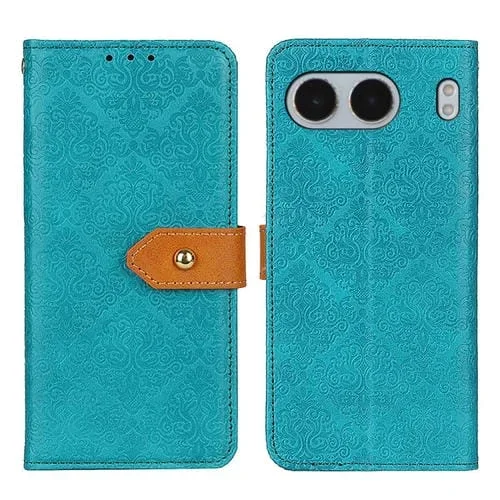 Funda de Cuero con Tapa y Diseño Floral en Relieve para OnePlus Nord 4 (Azul)
