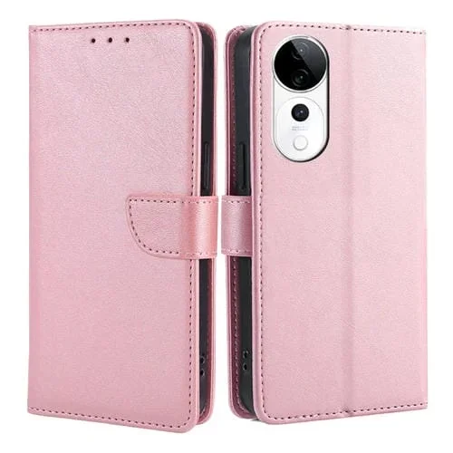 Funda de Cuero con Tapa y Hebilla con Textura de Piel de Becerro para Vivo S19 Pro (Oro Rosa)