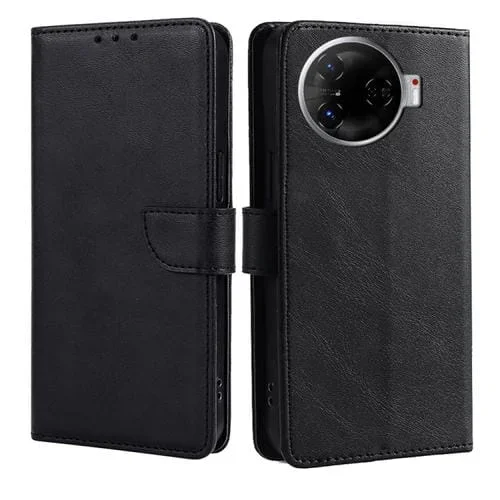 Funda de Cuero con Tapa y Hebilla para Tecno Camon 30 Pro 5G (Negro)
