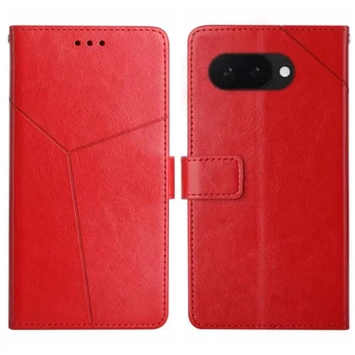 Funda de Cuero con Tapa y Patrón en Forma de Y para Google Pixel 9A (Rojo)