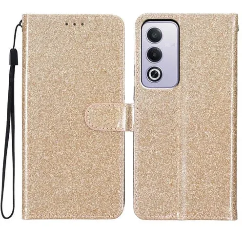 Funda de Cuero con Tapa y Purpurina para Oppo A3 Pro (Dorada)