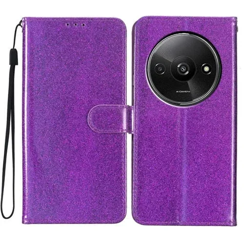Funda de Cuero con Tapa y Purpurina para Redmi A3 (Morado)