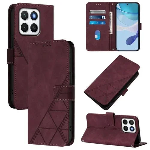 Funda de Cuero con Tapa y Relieve 3D para Honor X8C 4G con Bandolera (Rojo Vino)