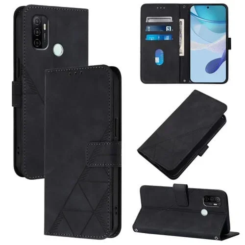 Funda de Cuero con Tapa y Relieve 3D para Teléfono Oppo A32 2020 4G/A53 2020 4G (Negra)