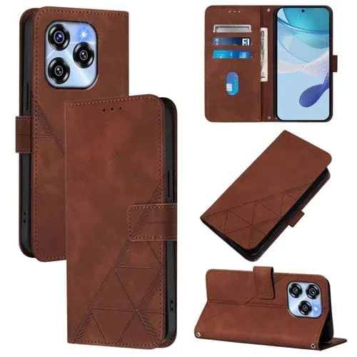 Funda de Cuero con Tapa y Relieve 3D para Teléfono Oukitel C50 Crossbody (Marrón)