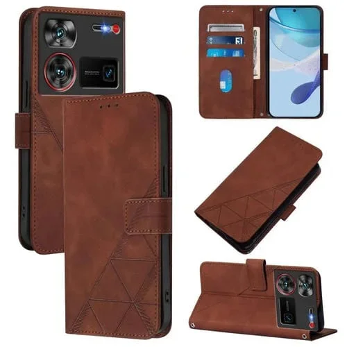 Funda de Cuero con Tapa y Relieve 3D para ZTE Nubia Z60 Ultra (Marrón)