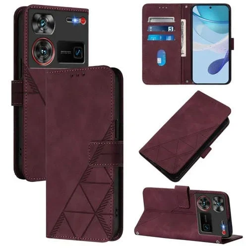 Funda de Cuero con Tapa y Relieve 3D para ZTE Nubia Z60 Ultra (Rojo Vino)