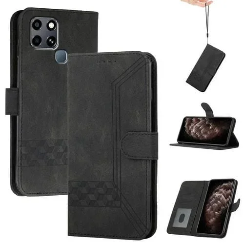 Funda de Cuero con Tapa y Tacto de Piel Cúbica para Infinix Smart 6 y Smart 6 HD (Negra)
