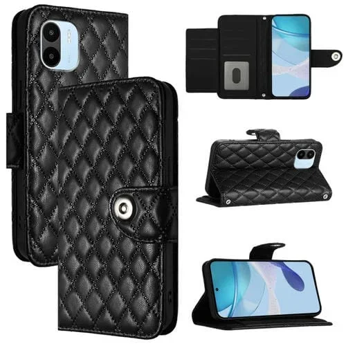 Funda de Cuero con Tapa y Textura Rombal para Redmi A1/A2 (Negro)