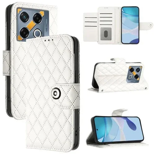 Funda de Cuero con Tapa y Textura Rómbica para Infinix Gt 20 Pro X6871 con Cordón (Blanco)