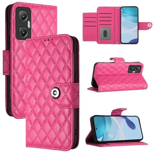 Funda de Cuero con Tapa y Textura Rómbica para Infinix Hot 20 5G con Cordón (Rosa y Rojo)