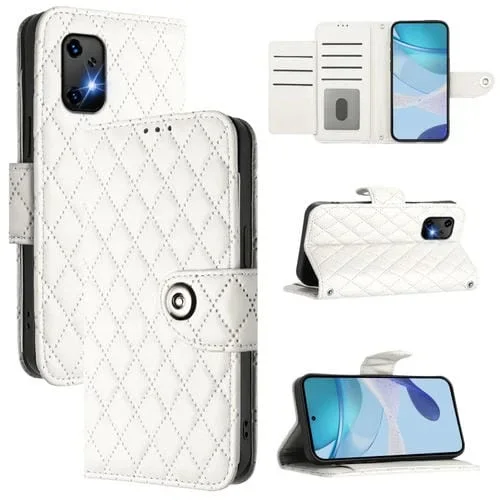 Funda de Cuero con Tapa y Textura Rómbica para Umidigi Bison X20 con Cordón (Blanco)