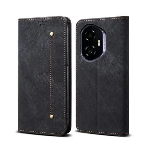 Funda de Cuero con Tapa y Textura Vaquera para Honor 300 5G (Negra)
