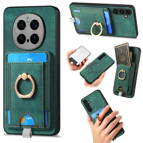 Funda de Cuero con Tarjetero Magnético Divisible para Honor Magic 7 Pro (Verde)