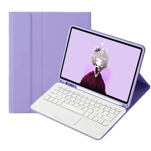 Funda de Cuero con Teclado Bluetooth A07B-A para iPad 9.7 2018 y 2017 Pro 9.7 Air 2 (Lila)