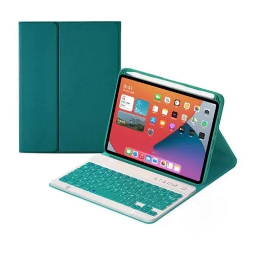 Funda de Cuero con Teclado Bluetooth Desmontable HK006 para iPad Mini 6 con Soporte (Verde Oscuro)