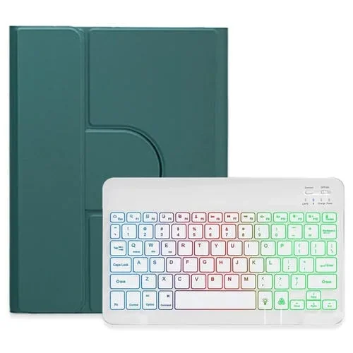 Funda de Cuero con Teclado Bluetooth para iPad 10.2 2021 y Air 2019, Retroiluminación Tres Colores, Giratoria 360° (Verde Oscuro)