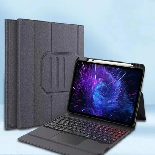 Funda de Cuero con Teclado Bluetooth para iPad Air 2022/2020 con Retroiluminación y Panel Táctil (Negro)