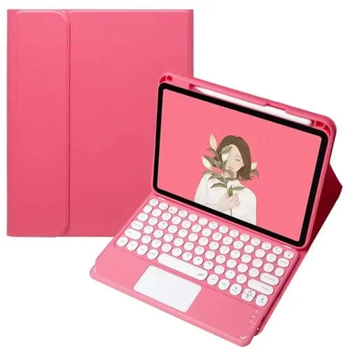 Funda de Cuero con Teclado Bluetooth para Oppo Pad 3/Pad 2 Teclas Redondas (Caramelo/Rojas)