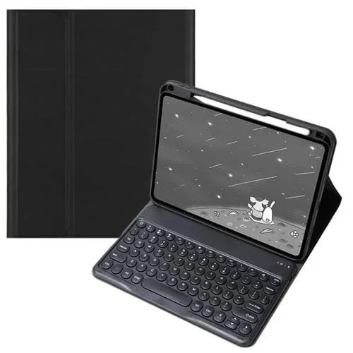 Funda de Cuero con Teclado Bluetooth para Oppo Pad 3 y Pad 2, Teclas Redondas y Panel Táctil (Negro)