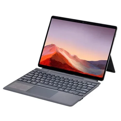 Funda de Cuero con Teclado Inalámbrico Bluetooth y Panel Táctil para Microsoft Surface Pro 10 y Pro 9 2089A (Gris)