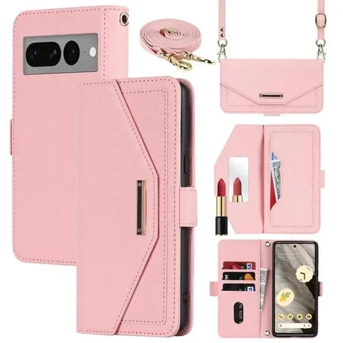 Funda de Cuero con Textura Cruzada y Cordón para Google Pixel 7 Pro (Rosa)