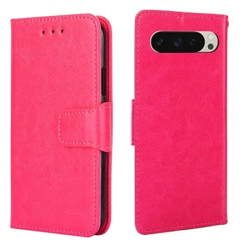 Funda de Cuero con Textura de Cristal para Google Pixel 9 (Rosa Rojo)