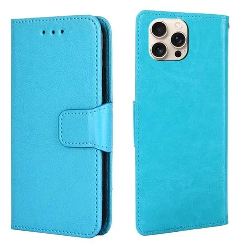Funda de Cuero con Textura de Cristal para iPhone 16 Pro Max (Azul Cielo)