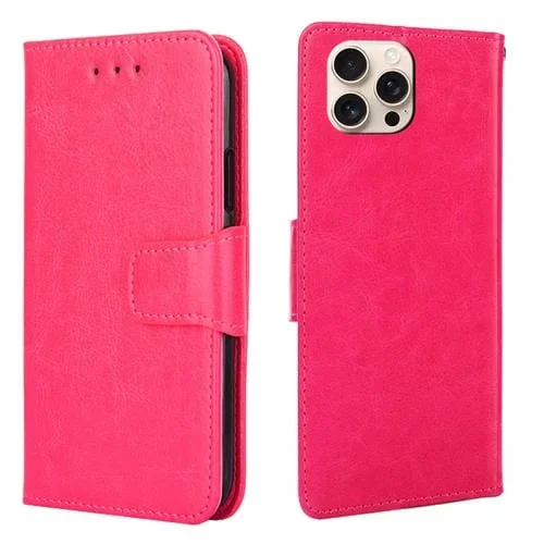 Funda de Cuero con Textura de Cristal para iPhone 16 Pro Max (Rosa Rojo)