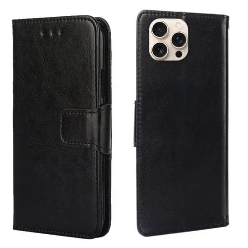 Funda de Cuero con Textura de Cristal para iPhone 16 Pro (Negra)