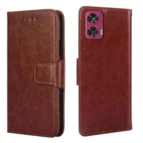 Funda de Cuero con Textura de Cristal para Motorola Edge 50 Fusion 5G (Marrón)