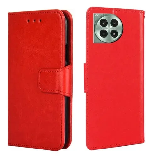 Funda de Cuero con Textura de Cristal para OnePlus Ace 3 Pro 5G (Rojo)