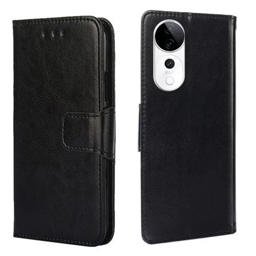 Funda de Cuero con Textura de Cristal para Teléfono Vivo S19 Pro (Negra)