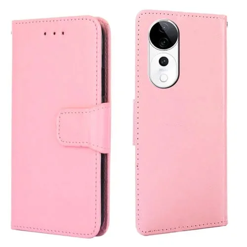 Funda de Cuero con Textura de Cristal para Teléfono Vivo S19 Pro (Rosa)