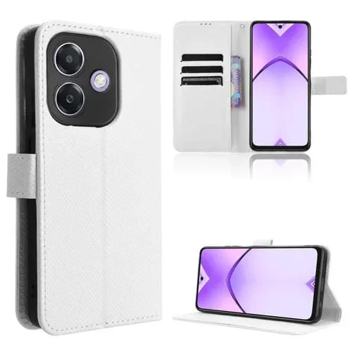 Funda de Cuero con Textura de Diamante para Oppo A3X 5G (India) (Blanco)