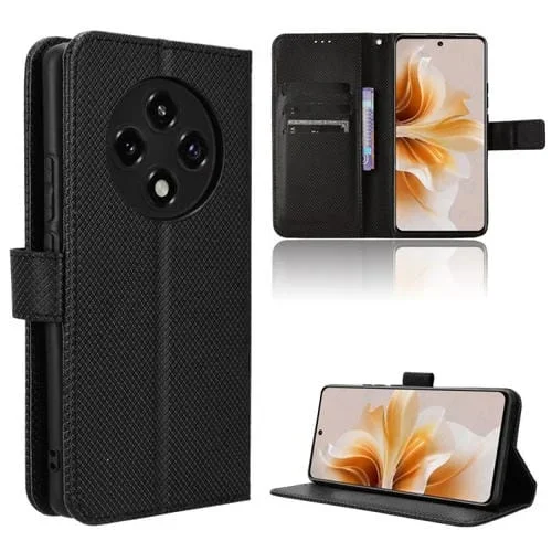 Funda de Cuero con Textura de Diamante para Oppo F27 Pro 5G / F27 Pro+ 5G (Negra)