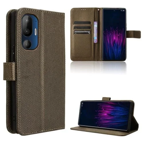 Funda de Cuero con Textura de Diamante para Teléfono HTC U24 Pro (Marrón)