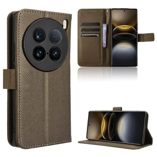 Funda de Cuero con Textura de Diamante para Vivo X100 Ultra 5G (Marrón)