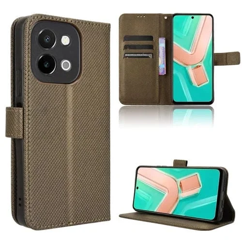 Funda de Cuero con Textura de Diamante para Vivo Y28 4G (Marrón)