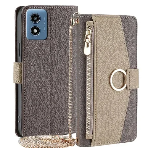 Funda de Cuero con Textura de Lichi para Motorola Moto G 5G (2024) (Gris)