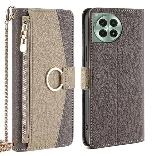 Funda de Cuero con Textura de Lichi para OnePlus Ace 3 Pro 5G (Gris)