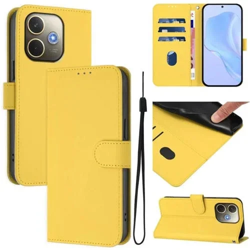 Funda de Cuero con Textura de Piel y Cordón para Oppo A5 Pro 5G (Amarillo Limón)